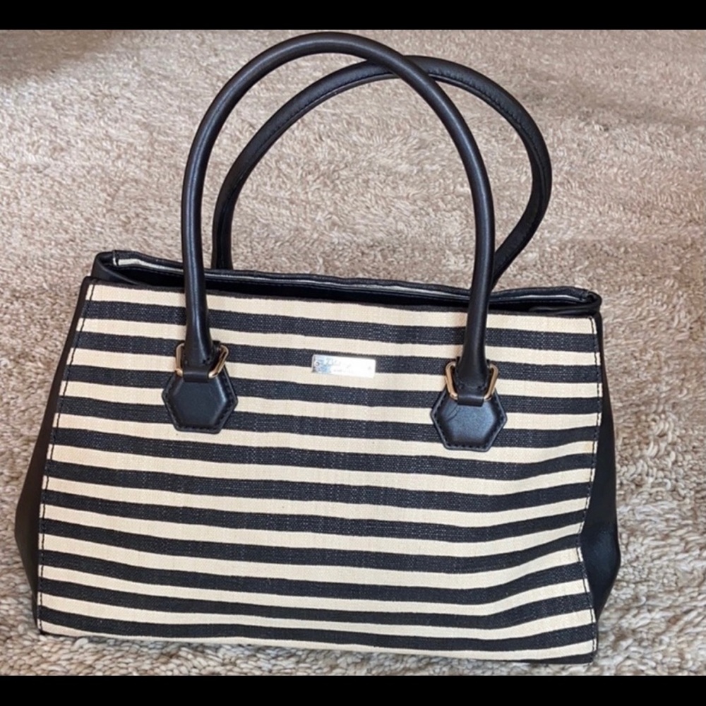 Kate Spade Black & Beige Stripe Canvas Tote NWOT